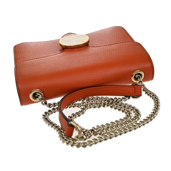 GUCCI Logo Interlocking G Chain Mini Shoulder Bag Leather Orange GHW - Picture 2 of 16